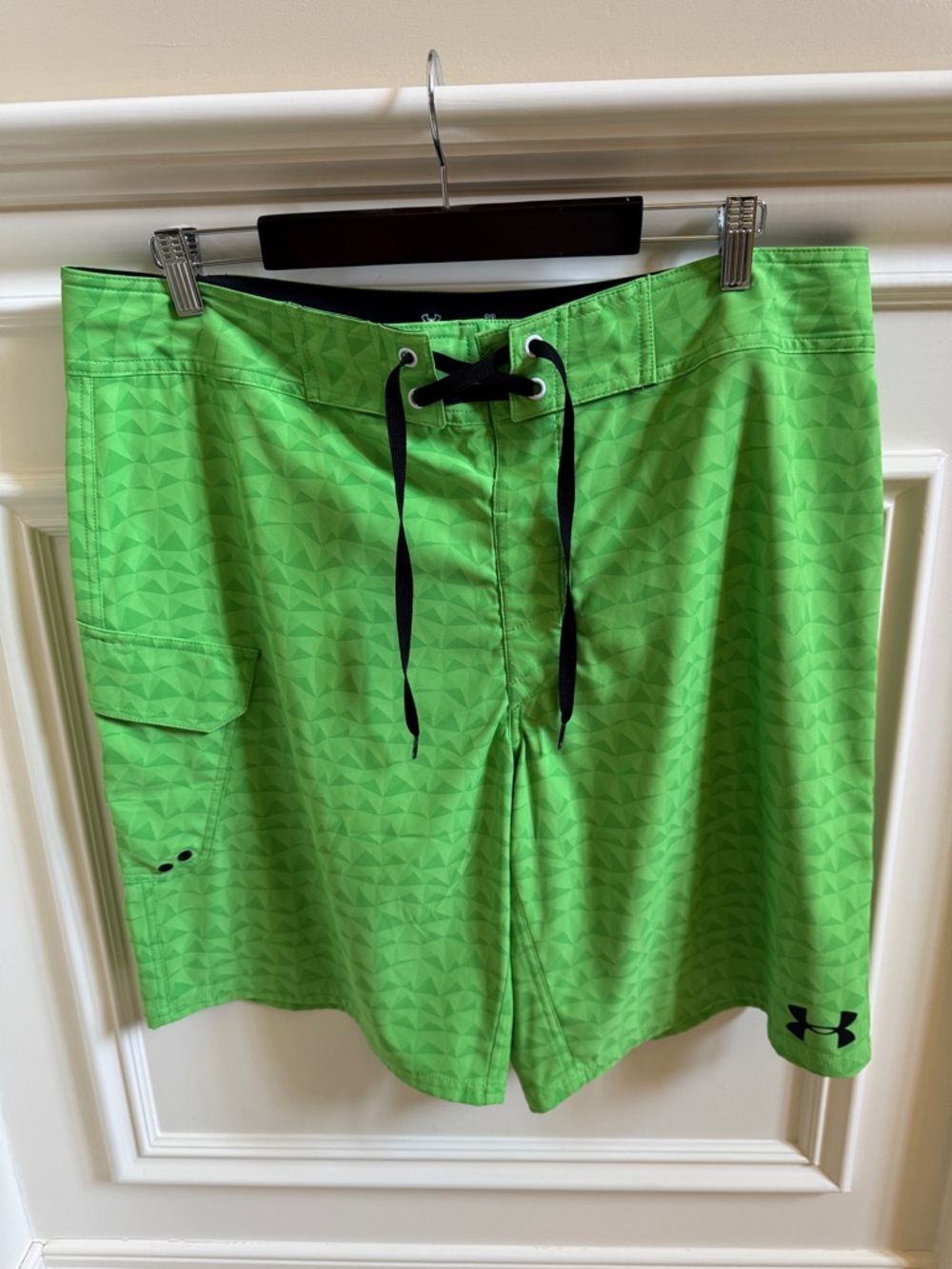 Under Armour Neon Green Men's Swim Board Shorts with Black Drawstring